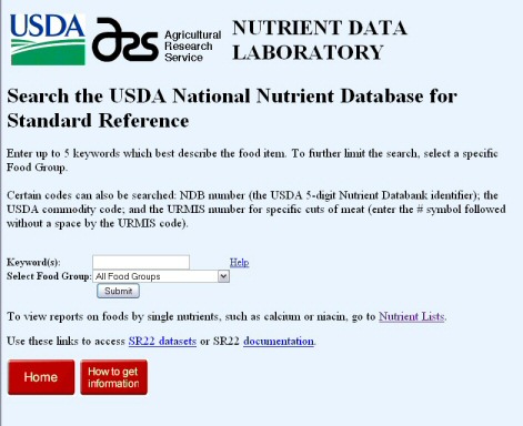 USDA Nutrient Database search url